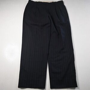 Bespoke 34x30 Navy Blue Chalk Stripe 100% Wool Pleated Full Cut Italy Mens Pants